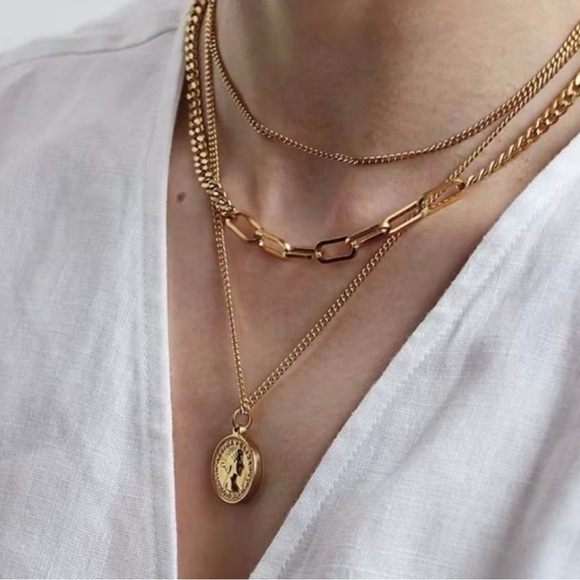 18K Gold Plated Layered Coin Necklace - Picture 3 of 7